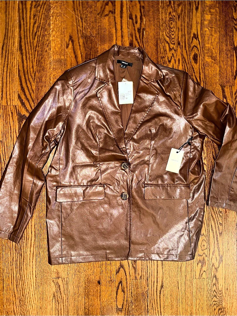 Forever 21 Faux Leather Blazer Brown Medium NWT